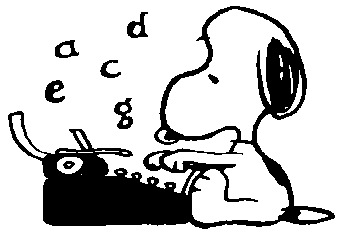 Snoopy typing on a typewriter